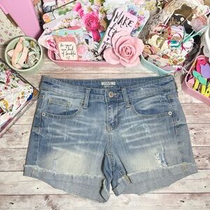 Mossimo Supply Co Distressed Denim Blue Jean Shorts Juniors Size 7 Summer Spring